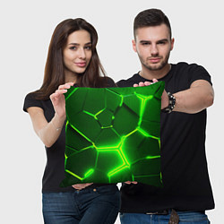 Подушка квадратная 3D ПЛИТЫ НЕОН NEON GREEN HEXAGON РАЗЛОМ, цвет: 3D-принт — фото 2