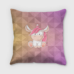 Подушка квадратная Единорог с розовыми волосами, цвет: 3D-принт