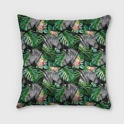 Подушка квадратная Зебра и листья, цвет: 3D-принт