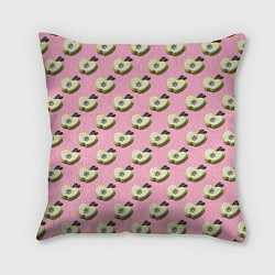 Подушка квадратная Яблочные дольки на розовом фоне с эффектом 3D, цвет: 3D-принт