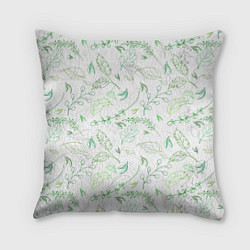 Подушка квадратная Хаос из зелёных веток и листьев, цвет: 3D-принт
