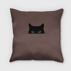 Подушка квадратная Черная кошка выглядывает из укрытия, цвет: 3D-принт