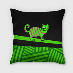 Подушка квадратная Зеленый полосатый кот, цвет: 3D-принт