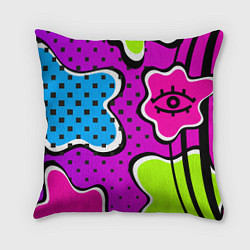 Подушка квадратная Яркий абстрактный узор в стиле 90х, неоновые цвета