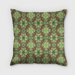 Подушка квадратная Зеленые и коричневые узоры, цвет: 3D-принт