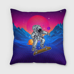 Подушка квадратная Космонавт прыгает на скейте