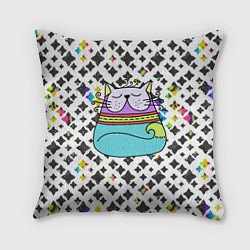 Подушка квадратная Разноцветный котик, цвет: 3D-принт