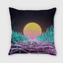 Подушка квадратная Vaporwave Закат солнца в горах Neon