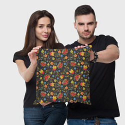 Подушка квадратная Хохломские цветочки, цвет: 3D-принт — фото 2