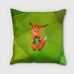 Подушка квадратная Лисенок с подарком, цвет: 3D-принт