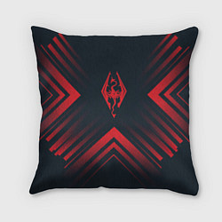 Подушка квадратная Красный Символ Skyrim на темном фоне со стрелками