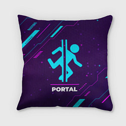Подушка квадратная Символ Portal в неоновых цветах на темном фоне