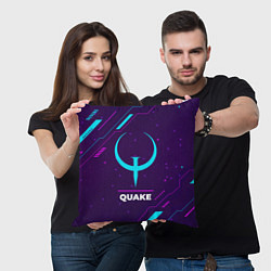 Подушка квадратная Символ Quake в неоновых цветах на темном фоне, цвет: 3D-принт — фото 2