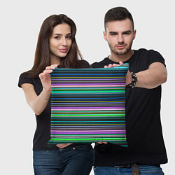 Подушка квадратная Яркие неоновые тонкие полосы, цвет: 3D-принт — фото 2