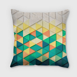 Подушка квадратная Цветные объемные треугольники, цвет: 3D-принт