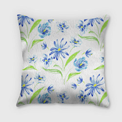 Подушка квадратная Цветы Синие Нарисованные Карандашами, цвет: 3D-принт