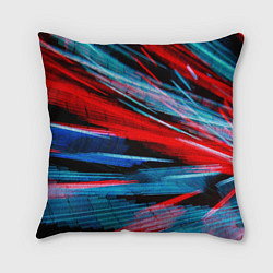 Подушка квадратная Неоновые прерывающиеся линии - Красный и голубой, цвет: 3D-принт