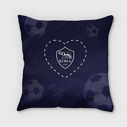 Подушка квадратная Лого Roma в сердечке на фоне мячей