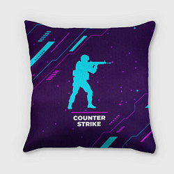 Подушка квадратная Символ Counter Strike в неоновых цветах на темном