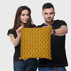 Подушка квадратная Черно-желтый современный узор Листья, цвет: 3D-принт — фото 2