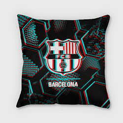 Подушка квадратная Barcelona FC в стиле Glitch на темном фоне