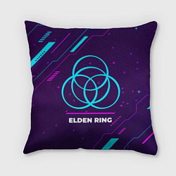 Подушка квадратная Символ Elden Ring в неоновых цветах на темном фоне