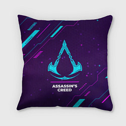 Подушка квадратная Символ Assassins Creed в неоновых цветах на темном