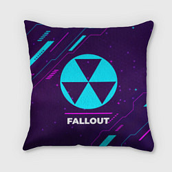 Подушка квадратная Символ Fallout в неоновых цветах на темном фоне
