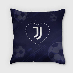 Подушка квадратная Лого Juventus в сердечке на фоне мячей