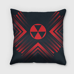 Подушка квадратная Красный Символ Fallout на темном фоне со стрелками