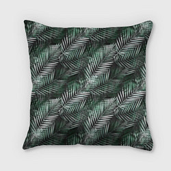 Подушка квадратная Листья пальмы на черном, цвет: 3D-принт