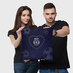 Подушка квадратная Лого Sporting в сердечке на фоне мячей, цвет: 3D-принт — фото 2