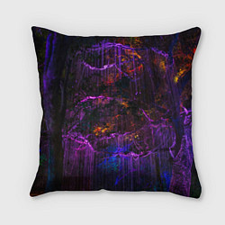 Подушка квадратная Неоновые лучи и листья - Фиолетовый