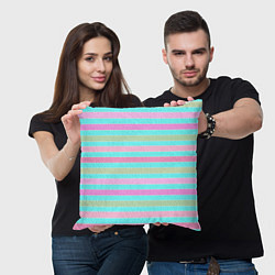 Подушка квадратная Pink turquoise stripes horizontal Полосатый узор, цвет: 3D-принт — фото 2