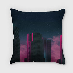 Подушка квадратная Неоновые небоскрёбы - Розовый