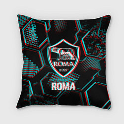 Подушка квадратная Roma FC в стиле Glitch на темном фоне