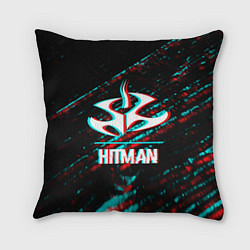 Подушка квадратная Hitman в стиле Glitch и Баги Графики на темном фон