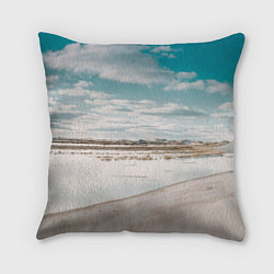Подушка квадратная Песочный пляж и водоём - Белый, цвет: 3D-принт