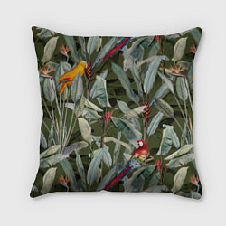 Подушка квадратная Попугаи и Цветы Зелёные Джунгли, цвет: 3D-принт