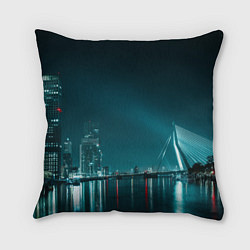 Подушка квадратная Неоновый мост и город - Светло-синий, цвет: 3D-принт