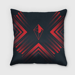Подушка квадратная Красный символ No Mans Sky на темном фоне со стрел