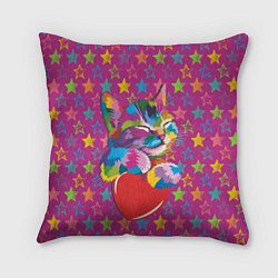 Подушка квадратная Сердечный котик в поп-арте