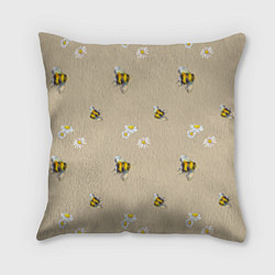 Подушка квадратная Цветы Ромашки и Пчёлы, цвет: 3D-принт