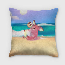 Подушка квадратная Свинка на пляже хохочет