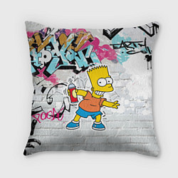 Подушка квадратная Барт Симпсон на фоне стены с граффити