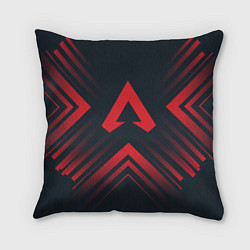 Подушка квадратная Красный символ Apex Legends на темном фоне со стре