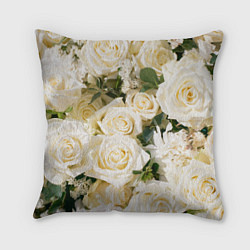 Подушка квадратная Белые Розы, беззащитны шипы, цвет: 3D-принт