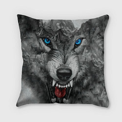 Подушка квадратная Агрессивный волк с синими глазами
