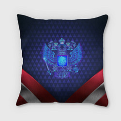 Подушка квадратная Синий неоновый герб России, цвет: 3D-принт