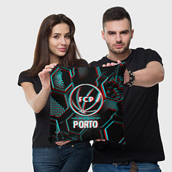 Подушка квадратная Porto FC в стиле glitch на темном фоне, цвет: 3D-принт — фото 2